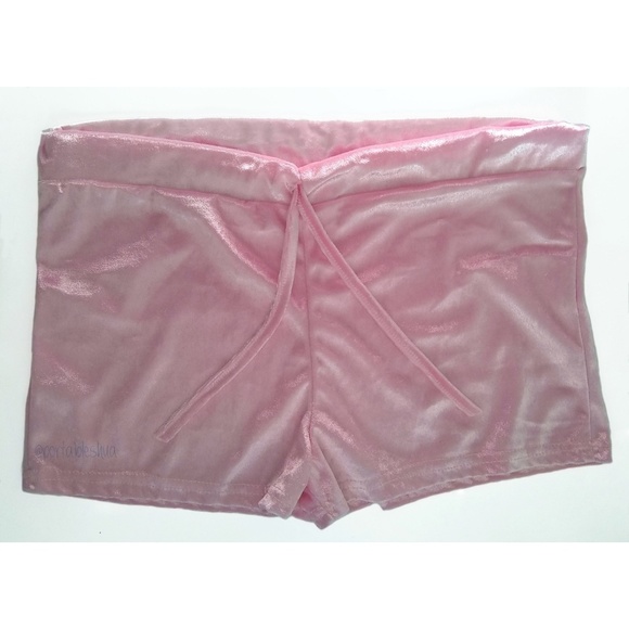 NEW - Pink Velvet Drawstring Shorts - Picture 5 of 7